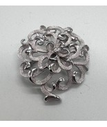 Crown Trifari Flower Brooch Silver Tone Polish Texture Swirl Petals Vintage - $24.75