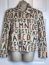 Vintage Alphabet Jacket All Over Print Women&#39;s 10 Ribbed Pockets 1980s USA Made - £25.16 GBP