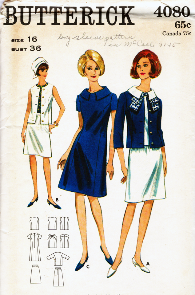 Misses' DRESS, JACKET, BLOUSE & SKIRT Vtg 1960's Butterick Pattern 4080 Size 16 - $12.00