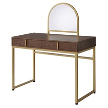 Coleen Vanity Desk w/Mirror &amp; Jewelry Tray, Walnut &amp; Gold Finish - $311.00