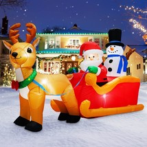 6.6FT Long Christmas Inflatables Santa Claus on Sleigh with Snowman and ... - £95.55 GBP+