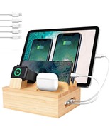 Eco-Friendly Bamboo Charging Station, Wooden Desk Organizer for Multi De... - £24.20 GBP