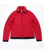 Jones Wear Sport Sweater Medium Red Black Trim Full Zip Long Sleeve Heav... - $29.58