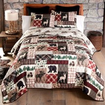 Donna Sharp Wilderness Pine Quilted Bedding Set Bear Deer Lodge Plaid W/Tote New - £65.54 GBP+