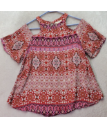 Elodie Blouse Girls Large Multi Geo Print Rayon Cold Shoulder Sleeve Hal... - $30.28