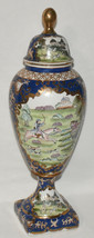 Vintage Hand Painted Porcelain Urn with Fox Hunting Scene Tall 19&quot; Lidded Urn - £78.85 GBP