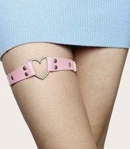 Pink Leather Garter with Silver Studs and Heart Charm - adjustable - £7.98 GBP