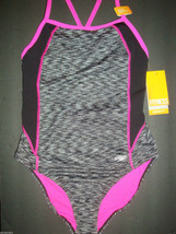 New $78 Speedo Fitness Women&#39;s 1 Pc Swimsuit Thin Strap Space Dye Black Size 14 - £34.99 GBP