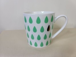 Coffee Mug Formation Brands Green and Gold Raindrops on White 16 OZ - £11.87 GBP