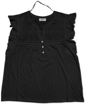 Style&amp;Co Eyelet Black Cotton Flutter-Sleeve Top - £23.76 GBP