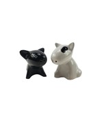 Ceramic Bull Terrier Dog Black White Salt Pepper Shaker Set - $240.75 MXN