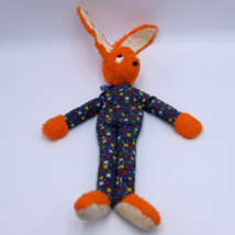 VNTG Orange Plush Fur Bunny Rabbit Long Leg Blue Fabric Body 20" Floppy Bean - £39.80 GBP