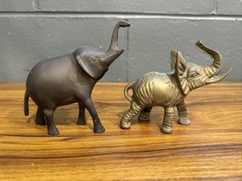 2x Vintage Brass Small Elephants with Etching- Trunk Up Good Luck! Set Of 2 - £13.94 GBP