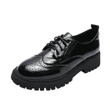 2021 Spring Women Oxford Shoes Flats Brogue patent Leather Shoes Woman Black Off - £41.02 GBP