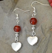 Heart earrings, Carnelian earrings, long drop earrings, Gemstone handmade (E83) - £11.19 GBP