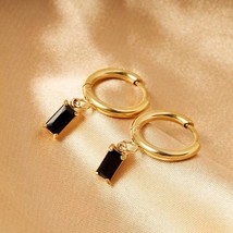 Women&#39;s Black CZ Stone Small Gold Huggie Hoop Earrings Dainty Jewelry Gift - £15.78 GBP