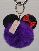 *L3) Purple Faux Fur Pom Pom Mouse Ear Bow Keychain Crystal Collection - €4,26 EUR