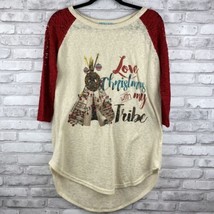 Southern Grace Love Christmas With My Tribe Shirt Lace Sleeves Red Size ... - £15.91 GBP