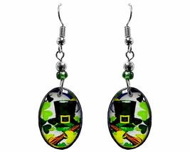 St. Patrick&#39;s Day Themed Graphic Oval Dangle Earrings - Womens Irish Fashion Han - £11.93 GBP