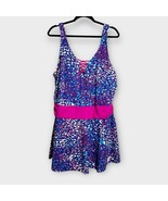 SWIMSUITS FOR ALL pink blue multi skirted one piece swimsuit dress plus ... - $59.70 CAD