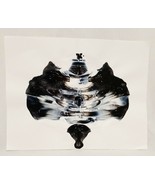 Original Abstract Art Ink Blot Mirror Image Reflection Black White 8.5&quot;  - £14.05 GBP