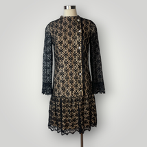 Vintage 1960s Elinor Gay Dress Black Lace Lined Drop Waist Rhinestone Bu... - £96.32 GBP