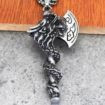 Men Silver Animal Dragon Axe Pendant Necklace Punk Rock Biker Jewelry Chain 24&quot; - £12.65 GBP