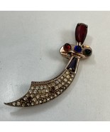 Vtg Sterling Silver Vermeil Jeweled Rhinestone Scimitar Sword 3” Brooch ... - $1,599.93 MXN