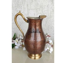 Copper Tin Mughlai Hammered Design Antique Dark Tone Jug with Brass Hand... - $122.24