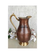 Copper Tin Mughlai Hammered Design Antique Dark Tone Jug with Brass Hand... - $167.53 CAD
