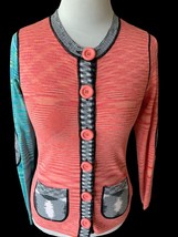 ONE GIRL WHO LADIES LS COLORFUL BUTTON FRONT CARDIGAN TOP SWEATER EUC XS - $33.73