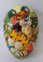 Vintage Germany Lg. 9&quot; Paper Mache Easter Egg Candy Container w/ Ducks &amp; Chicks - £47.96 GBP