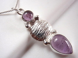 Amethyst Necklace 925 Sterling Silver Tribal Style Double Gem Stone New - £14.41 GBP