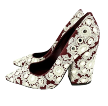 Tory Burch Shoes Francesca Embroidered Pump Burgundy Heels SZ 6.5 New $6... - $299.00