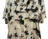 Utility men button front shirt Large rayon coconut palm trees men boats ... - $14.84
