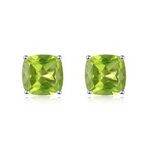 29ct genuine peridot 925 silver stud earrings cushion 7mm green gems solid 925 sterling thumb200