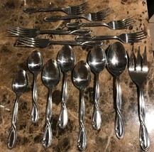 TRIESTE Stainless Flatware 14 Pc. Lot Serving Spoon/Fork + Mixed Spoons ... - £34.05 GBP