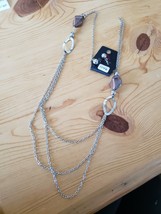 1146 Silver W/ Brown Beads Necklace Set (New) - £6.79 GBP