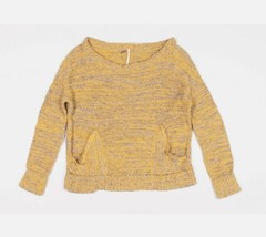 Free People Falling Star Yellow and Grey Pull Over Pocket Sweater Size S... - £29.13 GBP