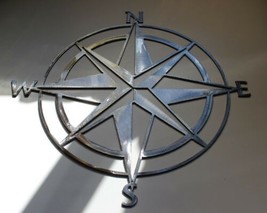 Nautical Compass Rose - Metal Wall Art - Silver 15&quot; x 15&quot; - £33.76 GBP