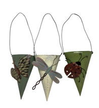 Midwest-CBK Decor Green Tag Tin Bug Cups Set of 3 Butterfly Dragonfly Ladybug - £10.68 GBP