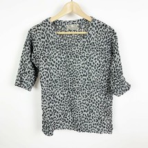 Stella Moda Animal Print Linen Shirt Short Sleeve Crew Neck Size S Grey ... - $189.90 MXN