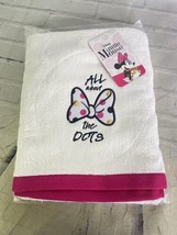 Disney Minnie Mouse All About The Dots Bath Towel White Pink Cotton 27in... - $24.75