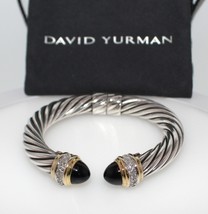 David Yurman Black Onyx & Diamond 10mm Sterling / 18K Gold Hinged Cable Bracelet - $1,295.00