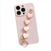 Anymob iPhone Phone Case Pastel Pink Heart Chain Hand Strap Apple Back Mobile  - £19.34 GBP