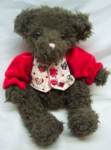 Vintage A&amp;A Plush BROWN TEDDY BEAR IN HEART SHIRT 7&quot; Plush STUFFED ANIMA... - $18.32