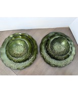 Artisan Olive Green &amp; Gold Glass Dinner &amp; Salad Plates w/bowls (2) Place... - $50.00