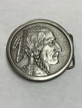 Vintage Native American Indian Coin Figural Indiana Metal Craft Belt Buckle - $16.79