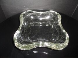 Mid Century Modern BLENKO Art Glass HEAVY Ashtray 9” Clear Curved Square - $94.05