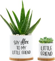 Say Aloe To My Little Friend Planter Set Of 2 Spring Funny Pun Flower Pots With - £31.63 GBP